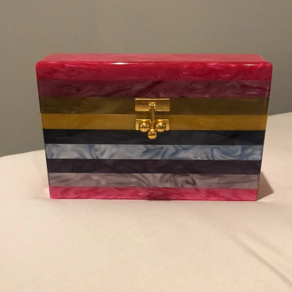 Authentic NWT, Edie Parker rainbow hard clutch w/strap - Picture 2 of 8